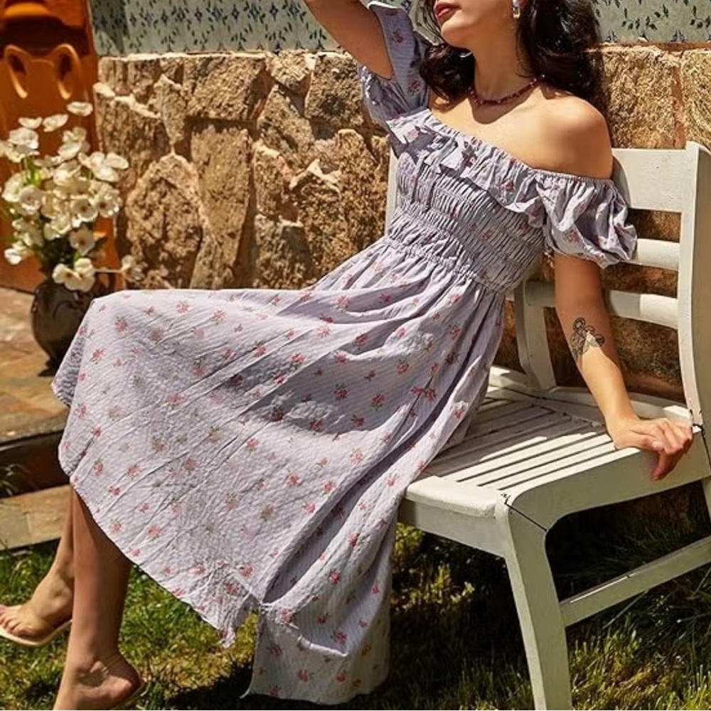 Floral dress midi balloon sleeve cottage core floral xs